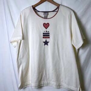 Koret City Blues Women Vintage Americana Heart Star Embroidered Top Size 2X